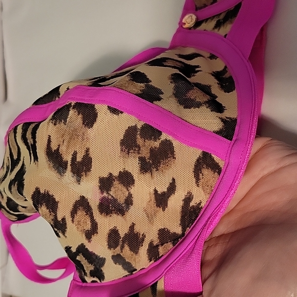 Cacique 42B, leopard print and pink trim - Picture 2 of 7